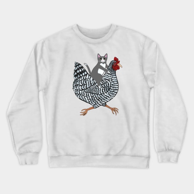 Grey Tuxedo Cat Chicken Ride! Crewneck Sweatshirt by KilkennyCat Art